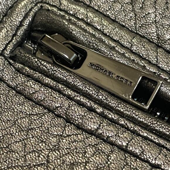 Michael Kors Metallic Silver Leather Jacket | Womens M, Moto Style EUC MSRP $595 - Picture 5 of 12